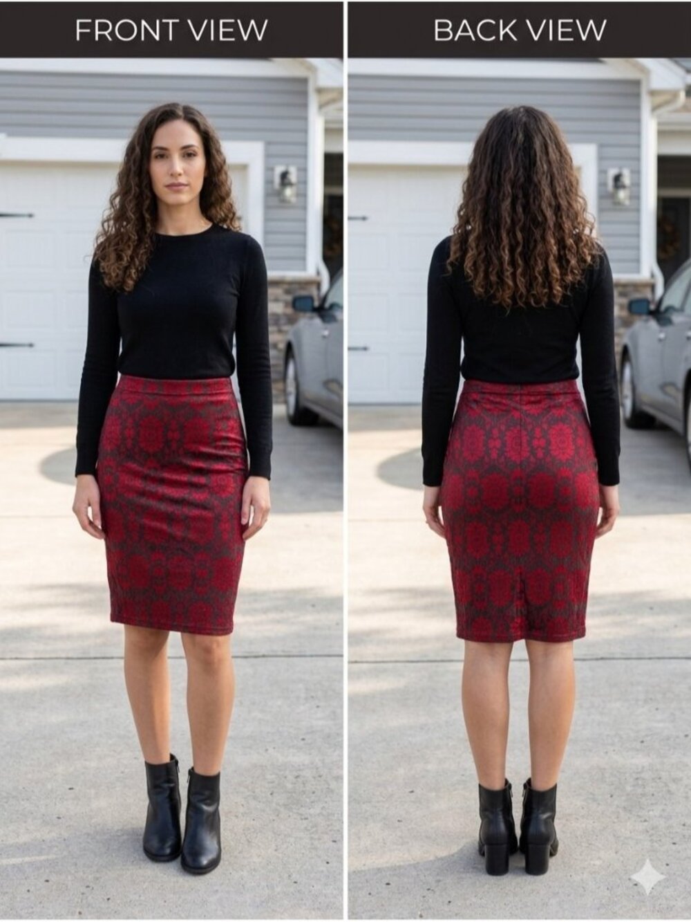 Vtg 90s Contempo Casuals Italy Damask Brocade Pencil Skirt L Whimsigoth Red Goth